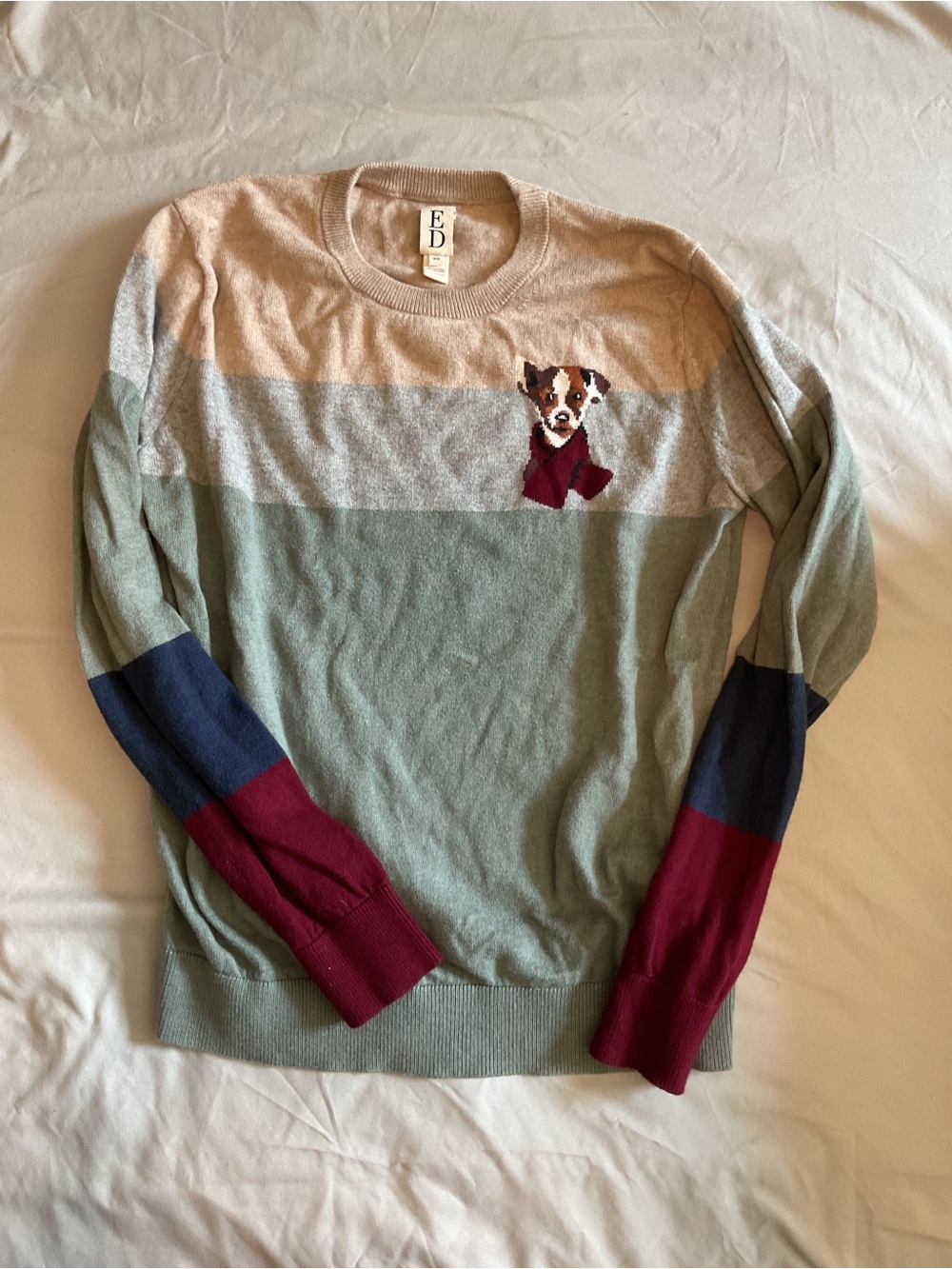 ED by Ellen DeGeneres Colorblock Crewneck Sweater — Sage, Cream, Navy & Burgundy